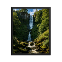 Pistyll Rhaeadr Wales framed print on a plain backdrop in size 16"x20".
