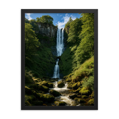 Pistyll Rhaeadr Wales framed print on a plain backdrop in size 18"x24".