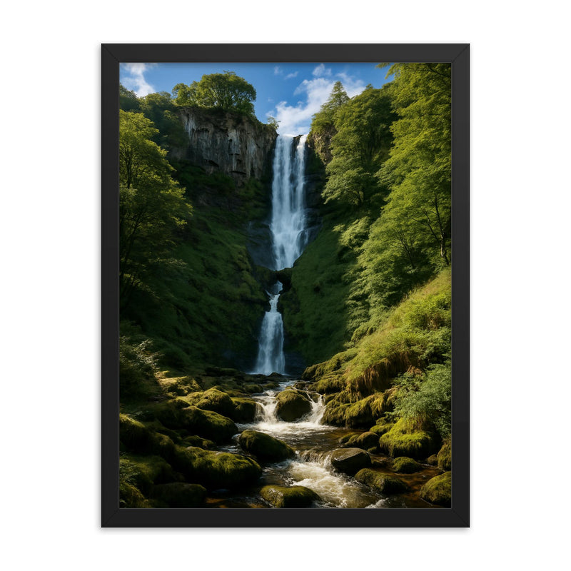 Pistyll Rhaeadr Wales framed print on a plain backdrop in size 18