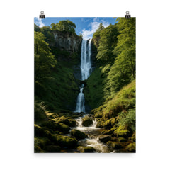 Pistyll Rhaeadr Wales poster on a plain backdrop in size 8"x10".