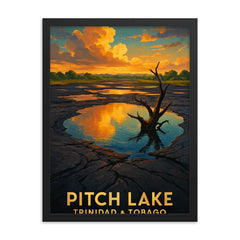 Pitch Lake Trinidad and Tobago framed print on a plain backdrop in size 18"x24".