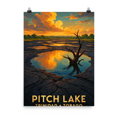 Pitch Lake Trinidad and Tobago poster on a plain backdrop in size 8"x10".
