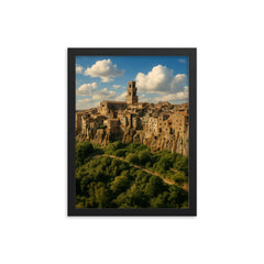 Pitigliano Tufa Town Italy framed print on a plain backdrop in size 12"x16".