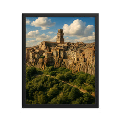 Pitigliano Tufa Town Italy framed print on a plain backdrop in size 16"x20".
