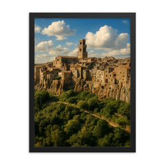 Pitigliano Tufa Town Italy framed print on a plain backdrop in size 18"x24".