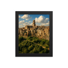 Pitigliano Tufa Town Italy framed print on a plain backdrop in size 8"x10".