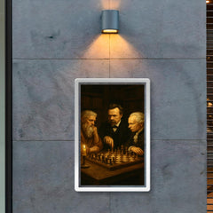 Plato Nietzsche and Kant debating over chess in candlelit study poster 2