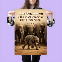 Plato quote baby elephant first step herd watching poster 3