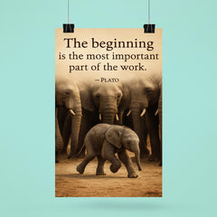 Plato quote baby elephant first step herd watching poster 6