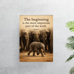 Plato quote baby elephant first step herd watching poster 7