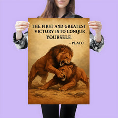Plato quote first and greatest victory is to conquer yourself wrestling match identical animals poster 3