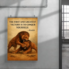 Plato quote first and greatest victory is to conquer yourself wrestling match identical animals poster 4