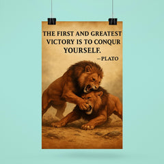 Plato quote first and greatest victory is to conquer yourself wrestling match identical animals poster 6