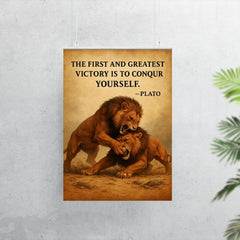 Plato quote first and greatest victory is to conquer yourself wrestling match identical animals poster 7