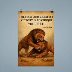 Plato quote first and greatest victory is to conquer yourself wrestling match identical animals poster 9