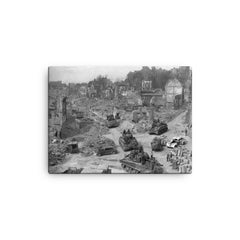 Platoon of American Tanks in Nürnberg canvas print on a plain backdrop in size 12"x16".
