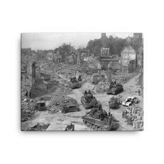Platoon of American Tanks in Nürnberg canvas print on a plain backdrop in size 16"x20".