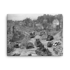 Platoon of American Tanks in Nürnberg canvas print on a plain backdrop in size 18"x24".
