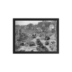Platoon of American Tanks in Nürnberg framed print on a plain backdrop in size 12"x16".