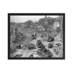 Platoon of American Tanks in Nürnberg framed print on a plain backdrop in size 16"x20".