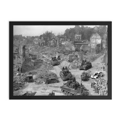 Platoon of American Tanks in Nürnberg framed print on a plain backdrop in size 18"x24".