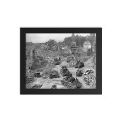 Platoon of American Tanks in Nürnberg framed print on a plain backdrop in size 8"x10".