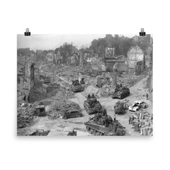 Platoon of American Tanks in Nürnberg poster on a plain backdrop in size 8"x10".