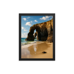 Playa de las Catedrales Galicia Spain framed print on a plain backdrop in size 12"x16".