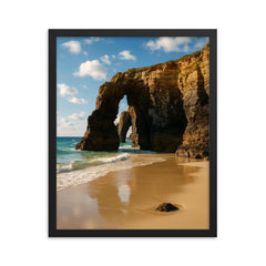 Playa de las Catedrales Galicia Spain framed print on a plain backdrop in size 16"x20".