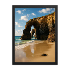 Playa de las Catedrales Galicia Spain framed print on a plain backdrop in size 18"x24".