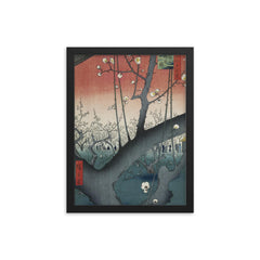 Plum Garden at Kameido  Utagawa Hiroshige 1857 framed print on a plain backdrop in size 12"x16".