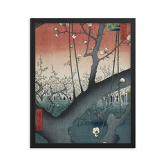 Plum Garden at Kameido  Utagawa Hiroshige 1857 framed print on a plain backdrop in size 16"x20".