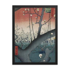 Plum Garden at Kameido  Utagawa Hiroshige 1857 framed print on a plain backdrop in size 18"x24".