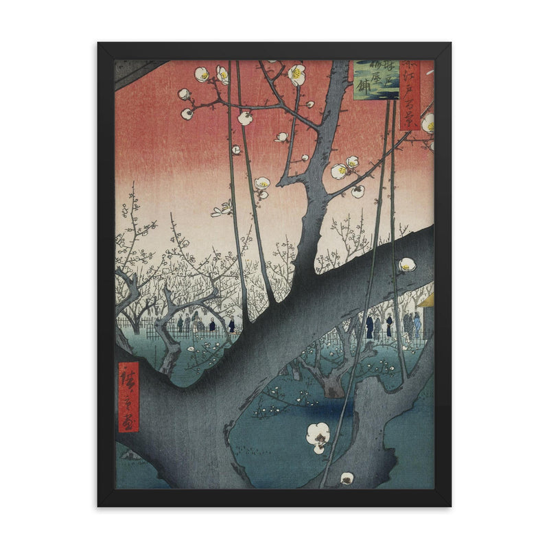 Plum Garden at Kameido  Utagawa Hiroshige 1857 framed print on a plain backdrop in size 18