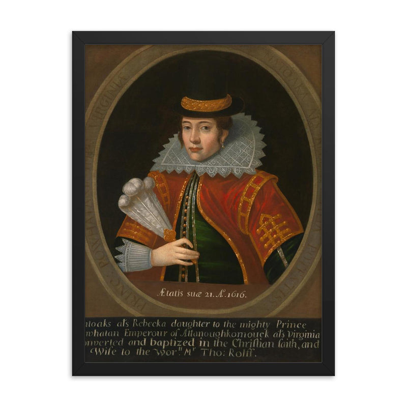 Pocahontas official portrait framed print on a plain backdrop in size 18