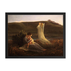 Poem of the Soul Part 3 - The Angel and the Mother by Louis Janmot, 1854 framed print on a plain backdrop in size 18"x24".