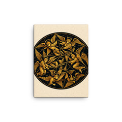 Poincare disk tessellation with impossible angels canvas print on a plain backdrop in size 12"x16".