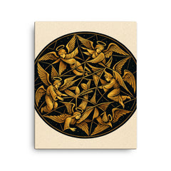 Poincare disk tessellation with impossible angels canvas print on a plain backdrop in size 16"x20".