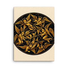 Poincare disk tessellation with impossible angels canvas print on a plain backdrop in size 18"x24".