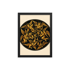 Poincare disk tessellation with impossible angels framed print on a plain backdrop in size 12"x16".
