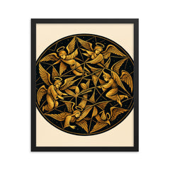 Poincare disk tessellation with impossible angels framed print on a plain backdrop in size 16"x20".