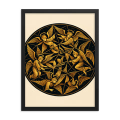 Poincare disk tessellation with impossible angels framed print on a plain backdrop in size 18"x24".
