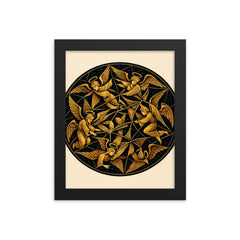 Poincare disk tessellation with impossible angels framed print on a plain backdrop in size 8"x10".