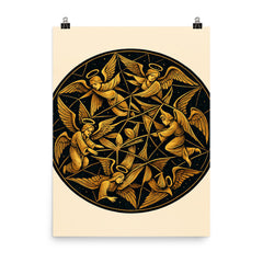 Poincare disk tessellation with impossible angels poster on a plain backdrop in size 8"x10".