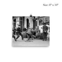 Police seizing bootleg liquor - Police haul barrels of illegal liquor from the basement of a speakeasy during the era of alcohol prohibition, 1923 poster 4