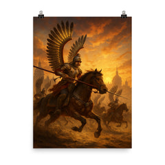 Polish winged hussar charge at Vienna sunrise poster on a plain backdrop in size 8"x10".