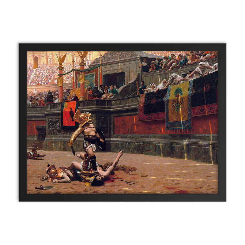 Pollice Verso by Jean-Léon Gérôme framed print on a plain backdrop in size 18