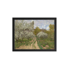 Pommiers en Fleurs by Claude Monet, 1872 framed print on a plain backdrop in size 12"x16".