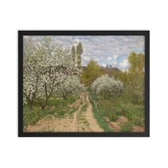 Pommiers en Fleurs by Claude Monet, 1872 framed print on a plain backdrop in size 16"x20".