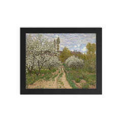 Pommiers en Fleurs by Claude Monet, 1872 framed print on a plain backdrop in size 8"x10".